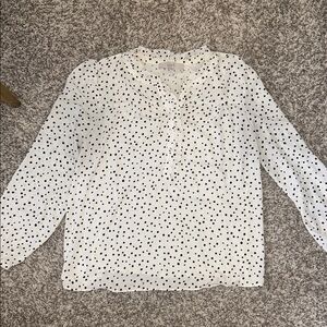 LOFT White Blouse with Black Polka Dots